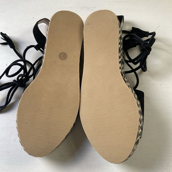 Revole Raye Espadrilles Black Leather Suede Lace up Tassel Detail Size 8.5 - Picture 13 of 16